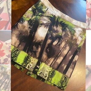 Worthington Green and Brown Palm Print Midi Skirt